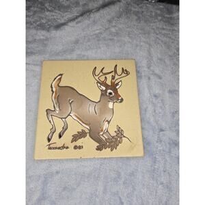 Teissedre Designs Cleo Teissedre Hand Painted Ceramic Deer Tile Vintage - 1983